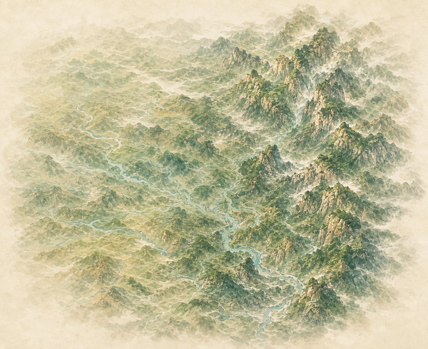 Hand-painted mountain ridges and river valleys, an artistic impression of Chongqing.